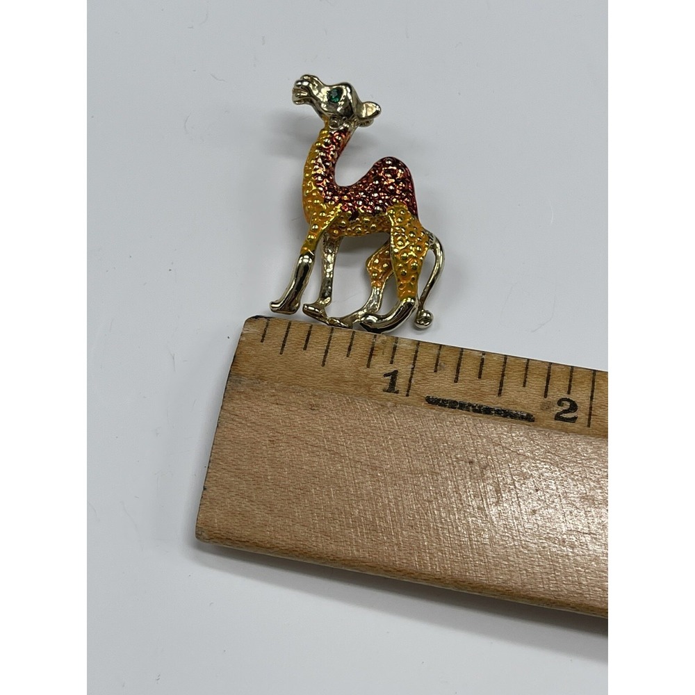 Vintage Enamel Brooch Pin Camel‎ Gold -Tone Rhinestone-Eye Retro - Picture 6 of 8